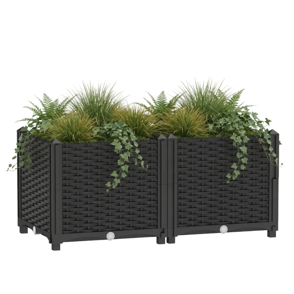 Hochbeet Rattan 80 x 40 x 38 cm schwarz