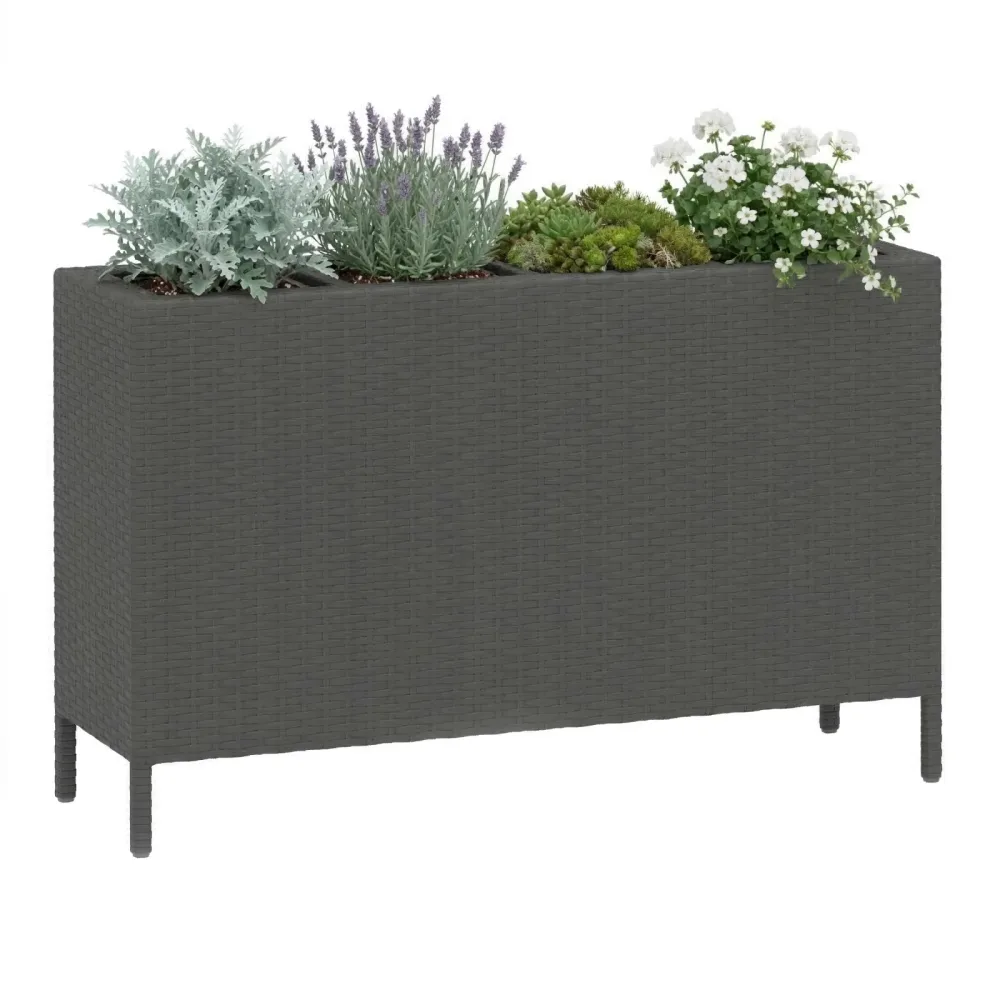 Hochbeet Rattan mit 4 Töpfen 100 x 30 x 60 cm schwarz