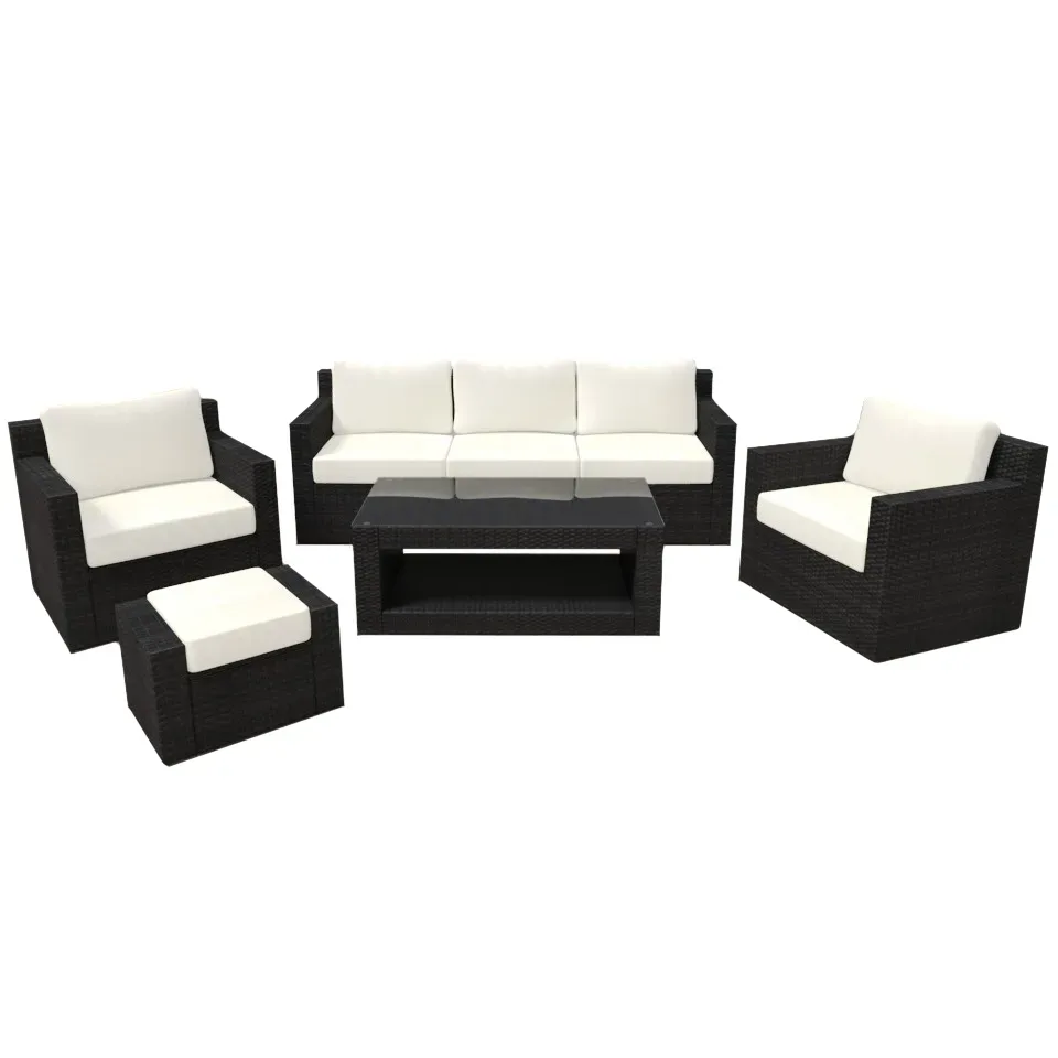 Rattanlounge MANILA schwarz/beige
