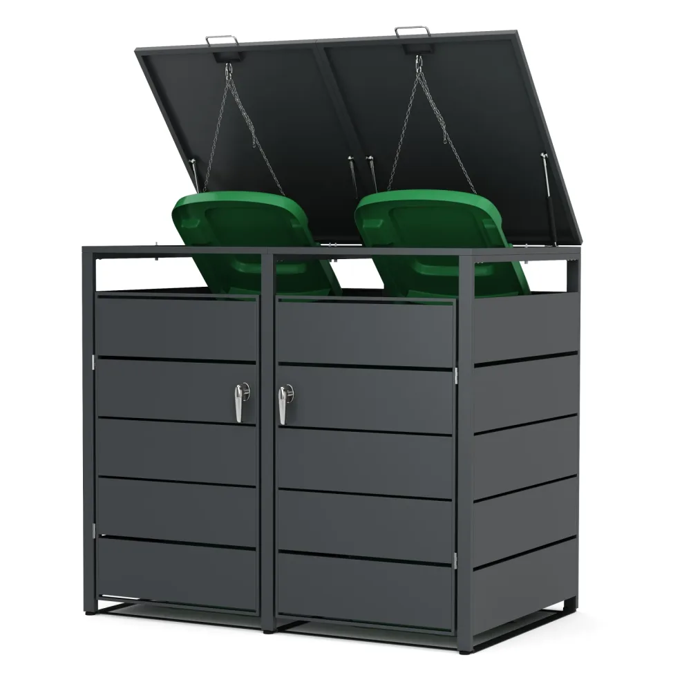 Mülltonnenbox Stahl 2 Fächer 480L anthrazit