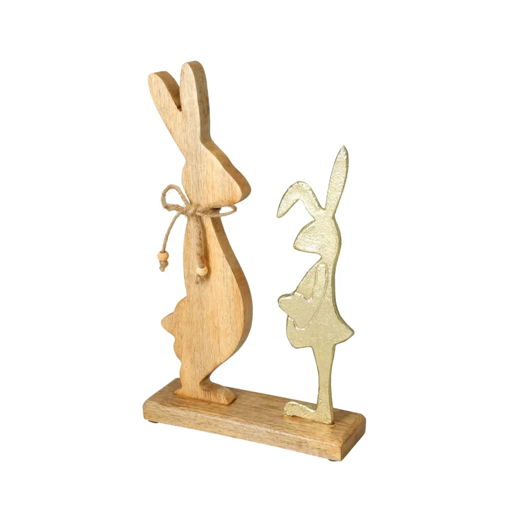 Osterdeko Osterhase Holz 32 cm natur/gold