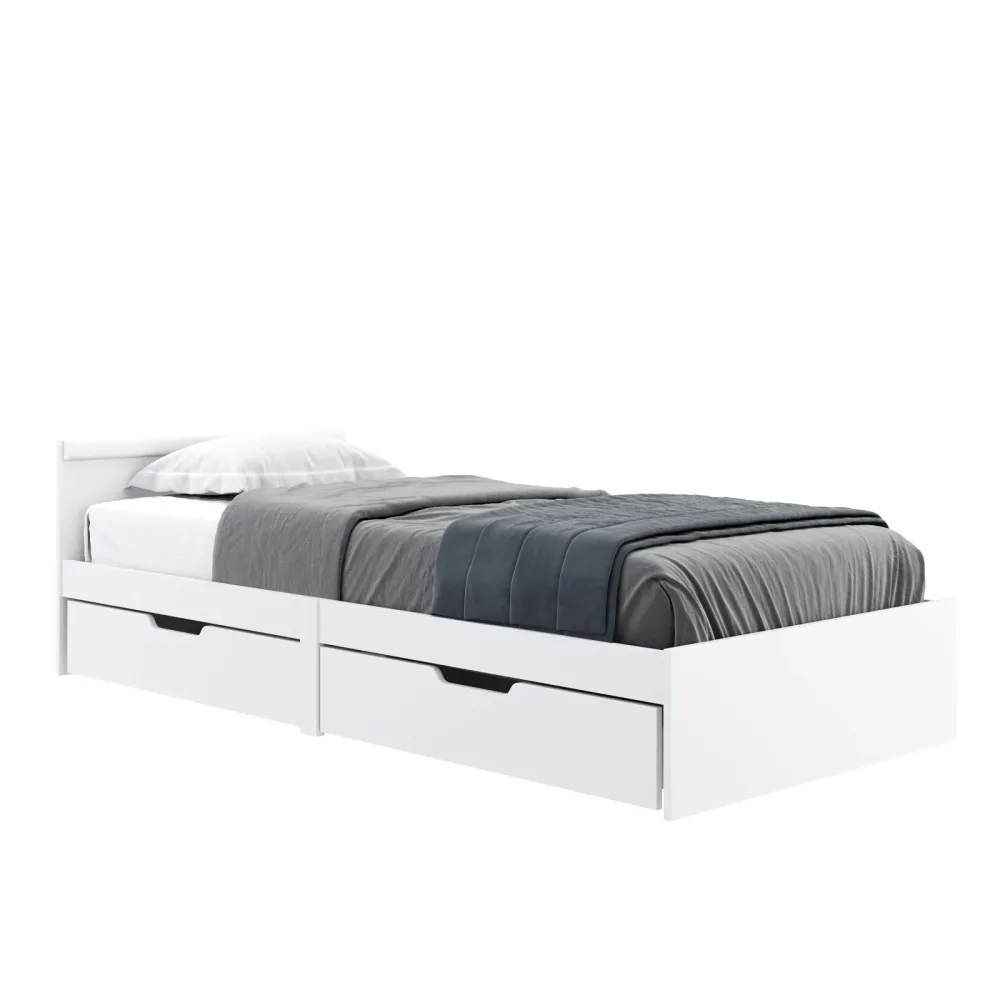 Bett Holz BELLA mit Stauraum und Schubladen 90 x 200 cm weiss