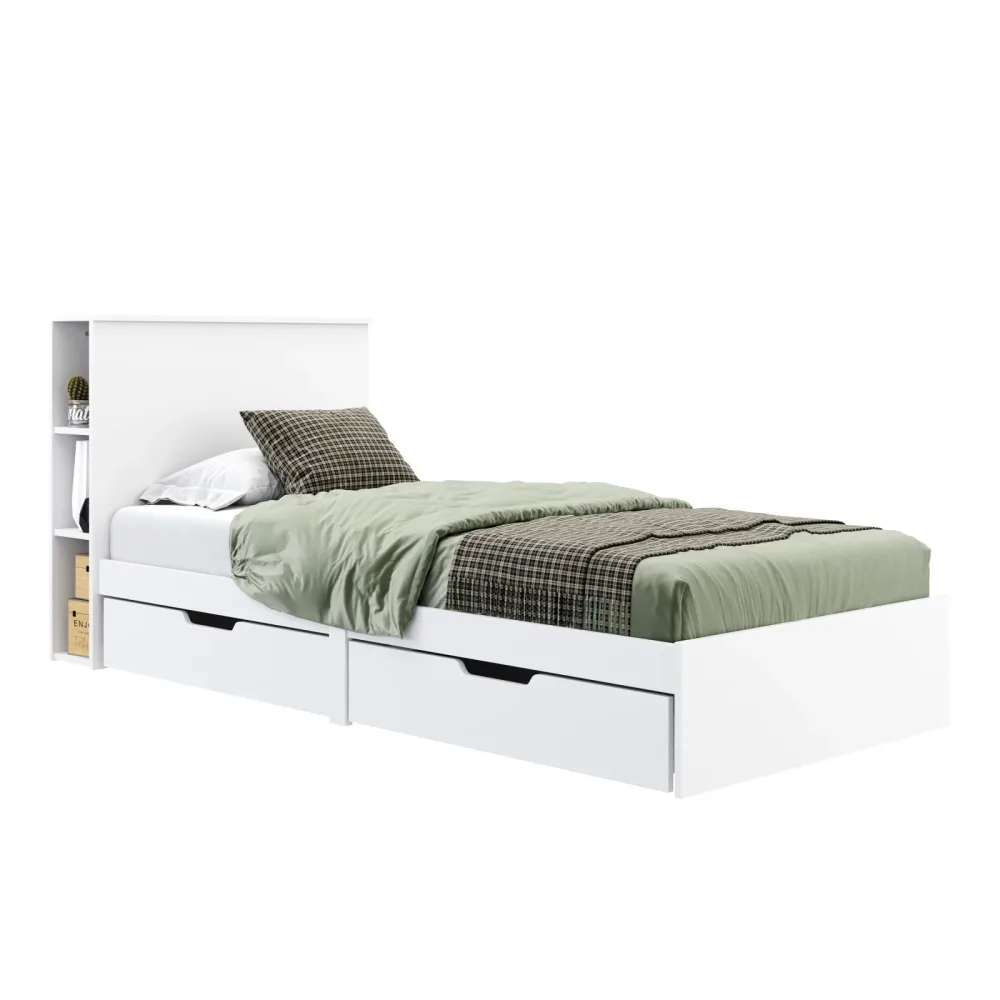 Bett Holz MARGARET mit Stauraum und Schubladen 90 x 200 cm weiss