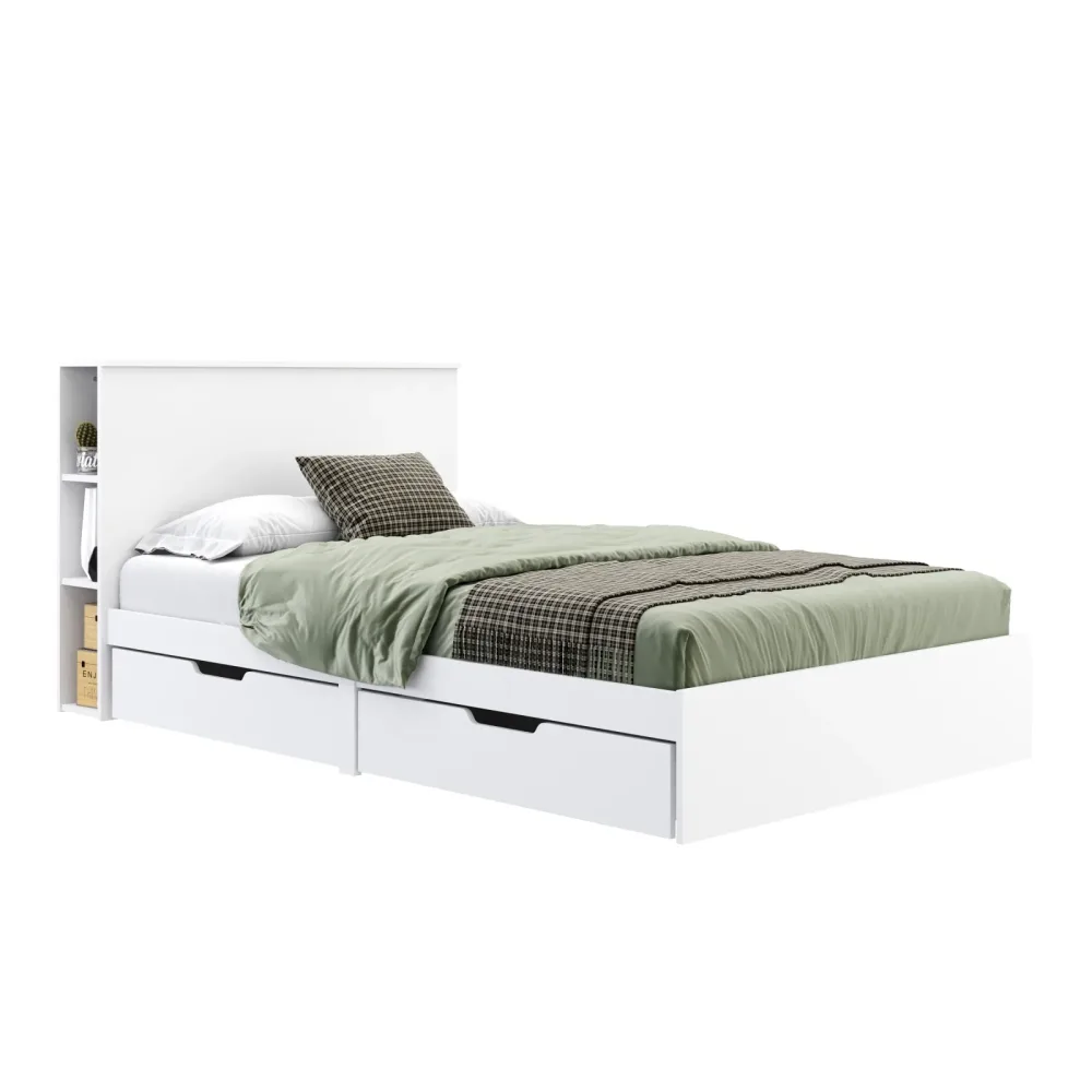 Bett Holz MARGARET mit Stauraum und Schubladen 120 x 200 cm weiss