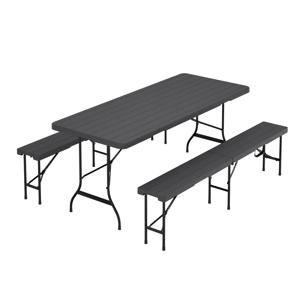 Campingtisch Garnitur klappbar 180 cm Holzoptik schwarz