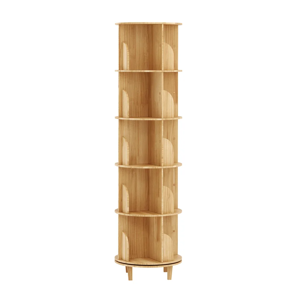 Bücherregal Drehregal Holz VETA mit 5 Ebenen 46 x 170 cm natur