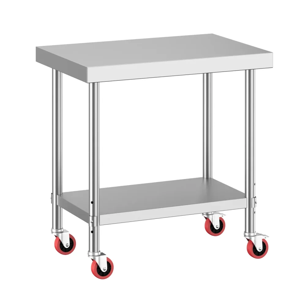 Arbeitstisch Edelstahl mit Rollen 90 x 60 cm silber