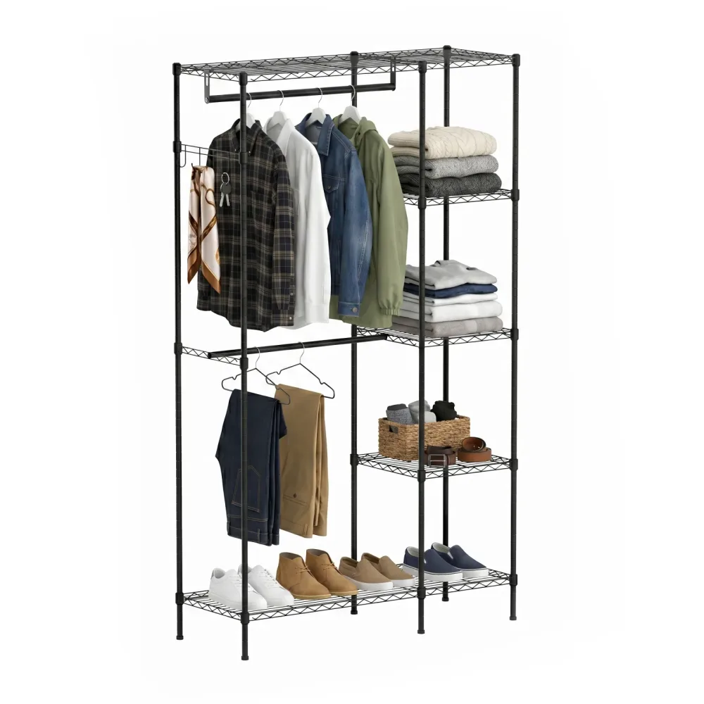 Garderobe Kleiderständer 114 x 195 cm mit 2 Stangen schwarz