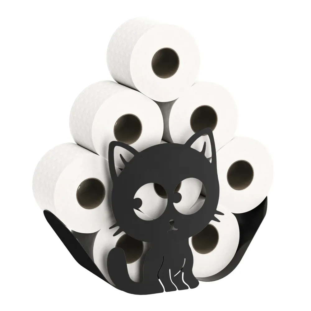 WC-Rollenhalter Katze für 8 Rollen schwarz