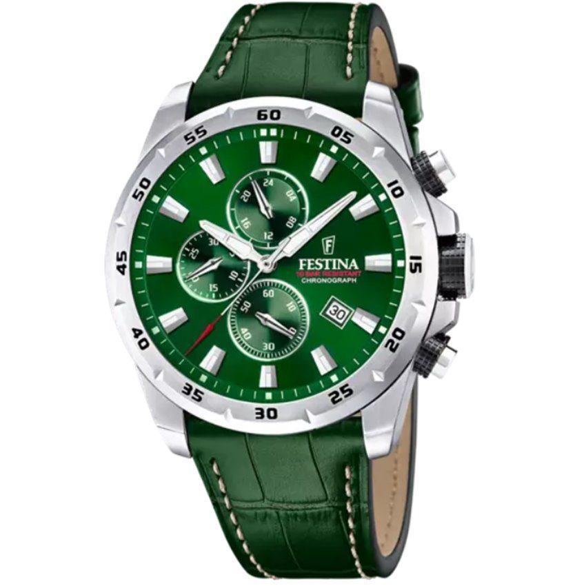 Festina - Chronograph Uhr, Timeless Chronograph, 45mm, Grün