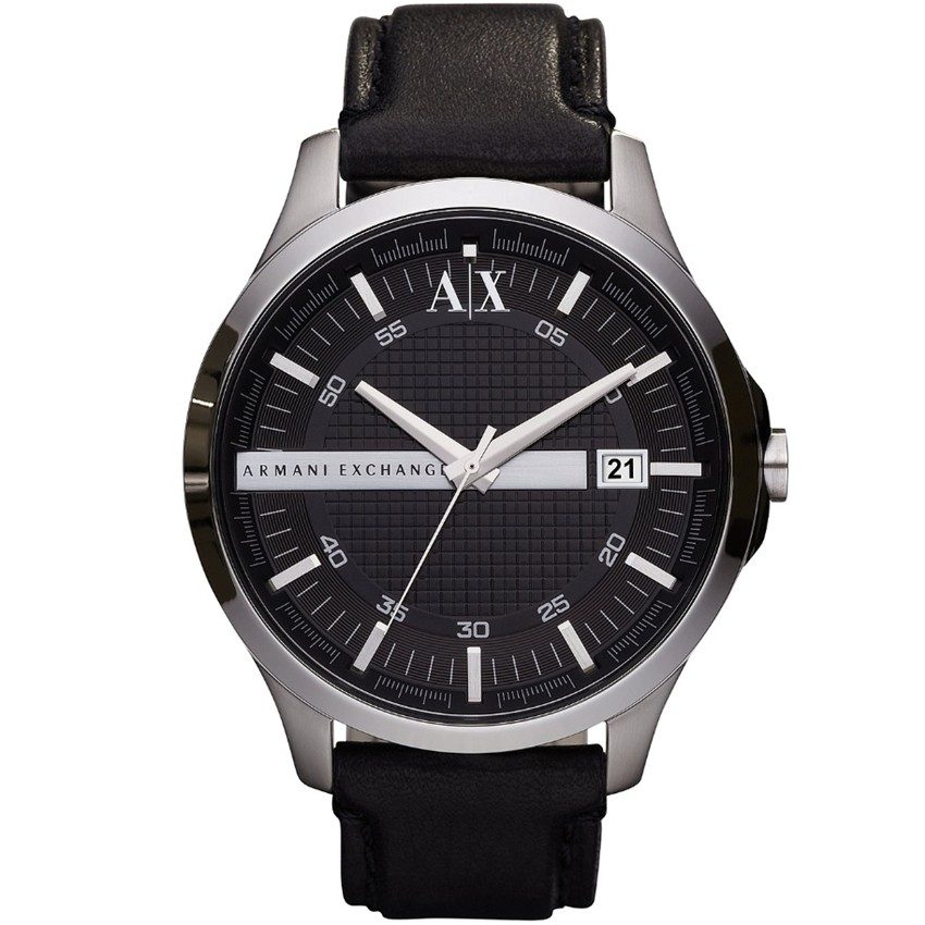 Armani Exchange Uhr 3-Zeiger-Werk Datum Leder schwarz