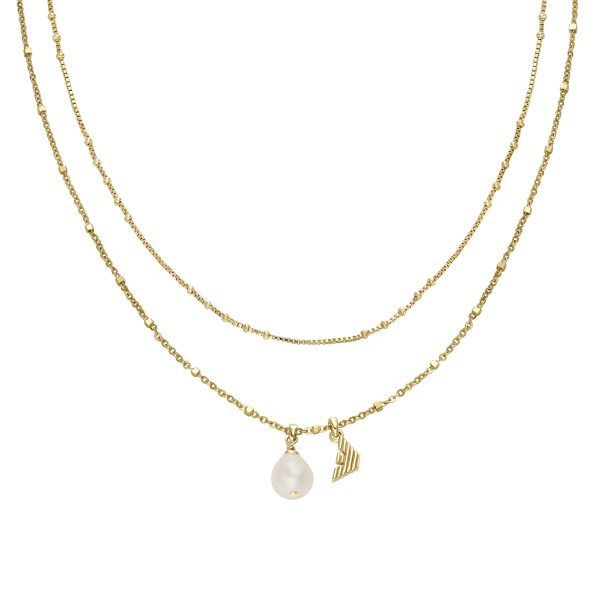 Emporio Armani Damen Halskette EGS3273710 – Vergoldete Kette mit Perle & Logo .
