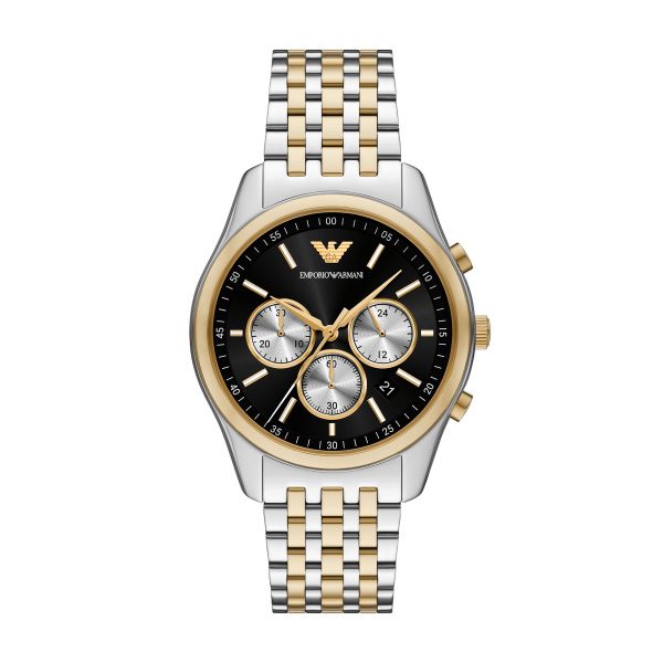 Emporio Armani AR11713 – Elegante Herrenuhr mit zweifarbigem Edelstahlarmband und Chronograph