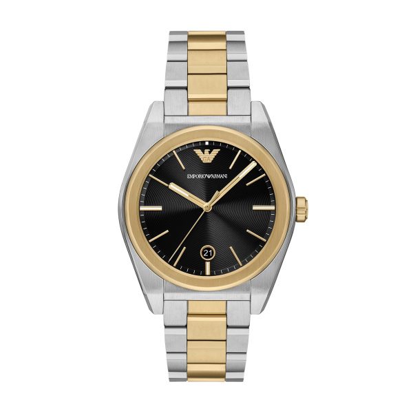 Emporio Armani AR11715 – Elegante Herrenarmbanduhr in Bicolor mit schwarzem Zifferblatt