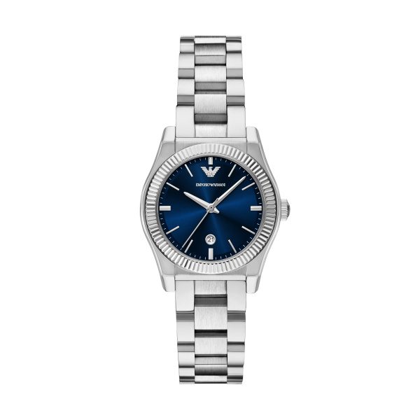 Emporio Armani AR11717 – Elegante Herrenuhr mit blauem Zifferblatt und Edelstahlarmband