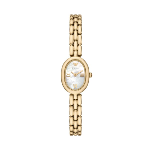Emporio Armani AR11721 Damenuhr – Elegante goldene Armbanduhr mit Perlmuttzifferblatt