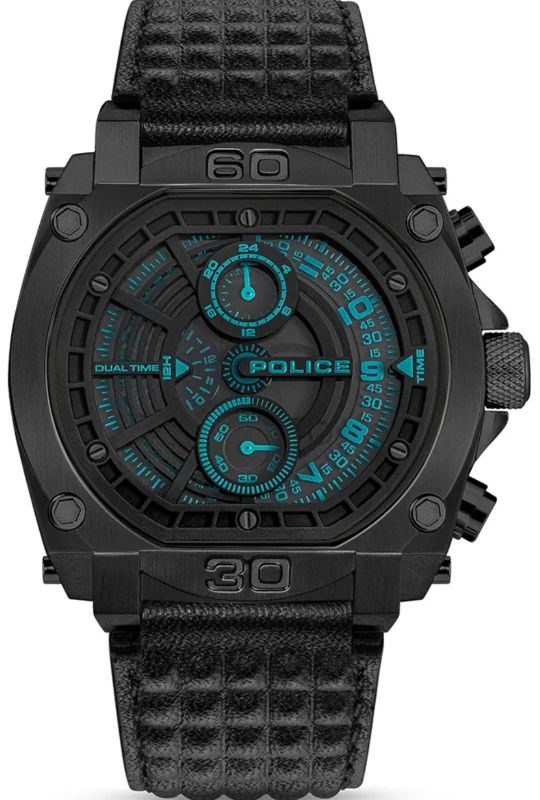 Police PEWGF0040001 – Kraftvolle Dual-Time Uhr in Schwarz und Türkis mit urbanem Charakter