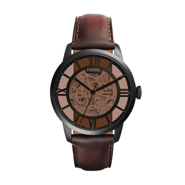 Fossil Herrenuhr Townsman Automatik Leder Dunkelbraun