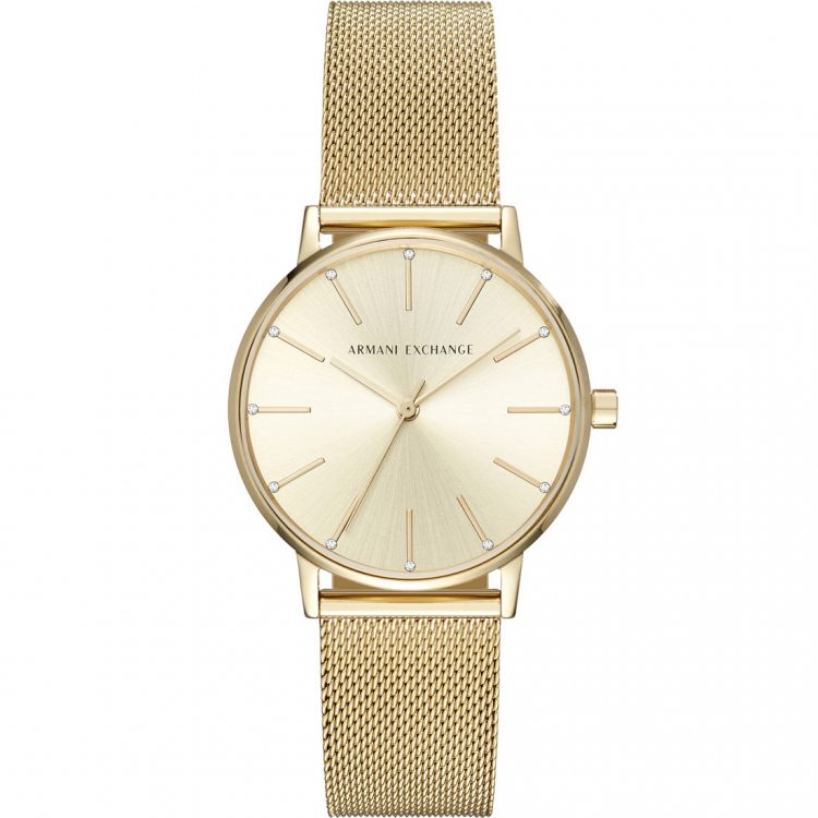 Armani Exchange Uhr 3-Zeiger-Werk Milanaise Edelstahl goldfarben
