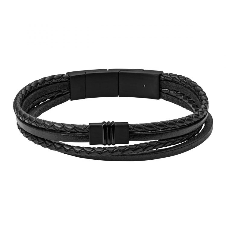 Fossil Jewels Fossil Herren Armband Multi-Strand Black Leather