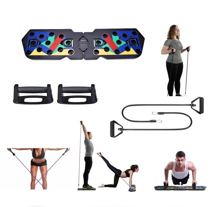 Gym Universe - 21-in-1 Push Up Rack + Widerstandsbänder Board Profiversion Muskeltraining + Griffe, One Size
