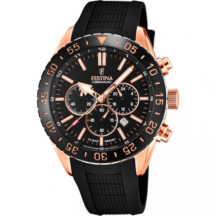 Festina - Chronograph Uhr, Ceramique, 44mm, Black