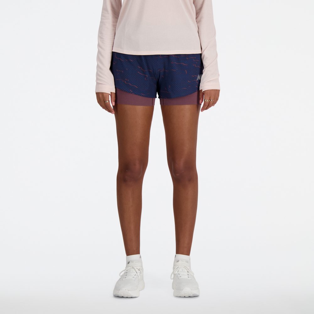 New Balance New Balance W RC Seamless Printed 2 In 1 Short 3 Inch Damen, blau, Grösse: S Regular Fit Damen, blau, Grösse: S
