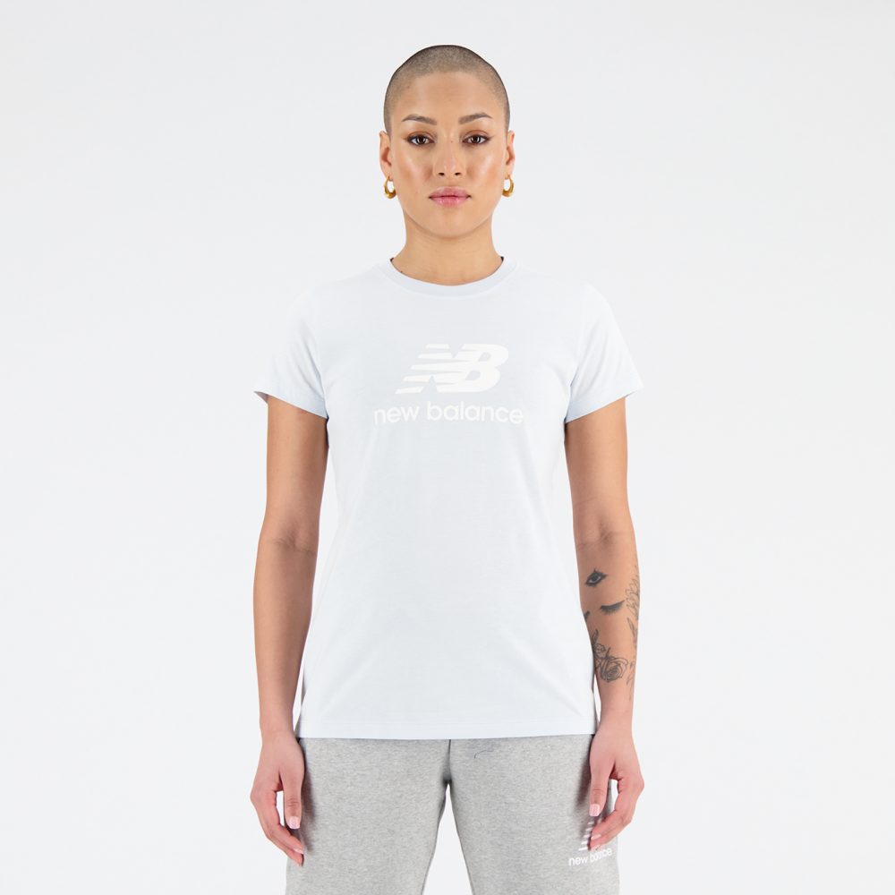 New Balance New Balance W Essentials Stacked Logo T-Shirt Damen, blau, Grösse: XL Relaxed Fit Damen, blau, Grösse: XL
