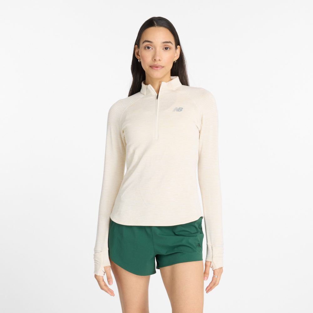 New Balance New Balance W Athletics Heat Grid Half Zip Damen, weiss, Grösse: S Slim Fit Damen, weiss, Grösse: S