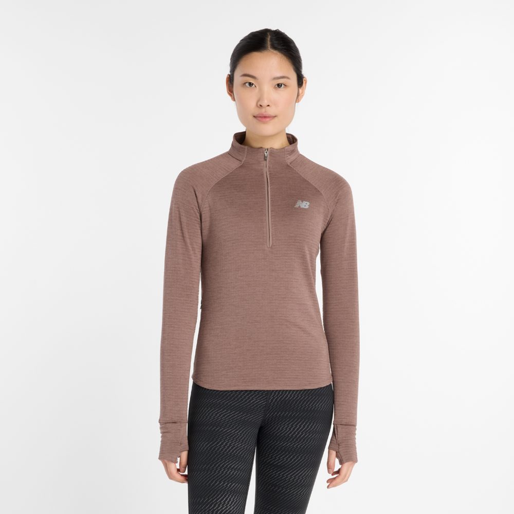 New Balance New Balance W Athletics Heat Grid Half Zip Damen, braun, Grösse: S Slim Fit Damen, braun, Grösse: S