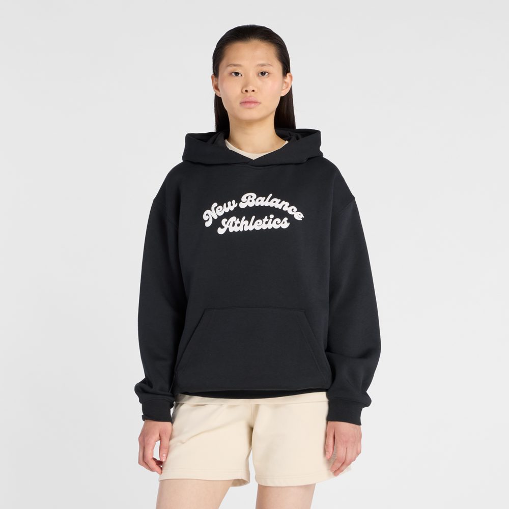 New Balance New Balance W Linear Heritage Fleece Long Hoodie Damen, schwarz, Grösse: S  Damen, schwarz, Grösse: S