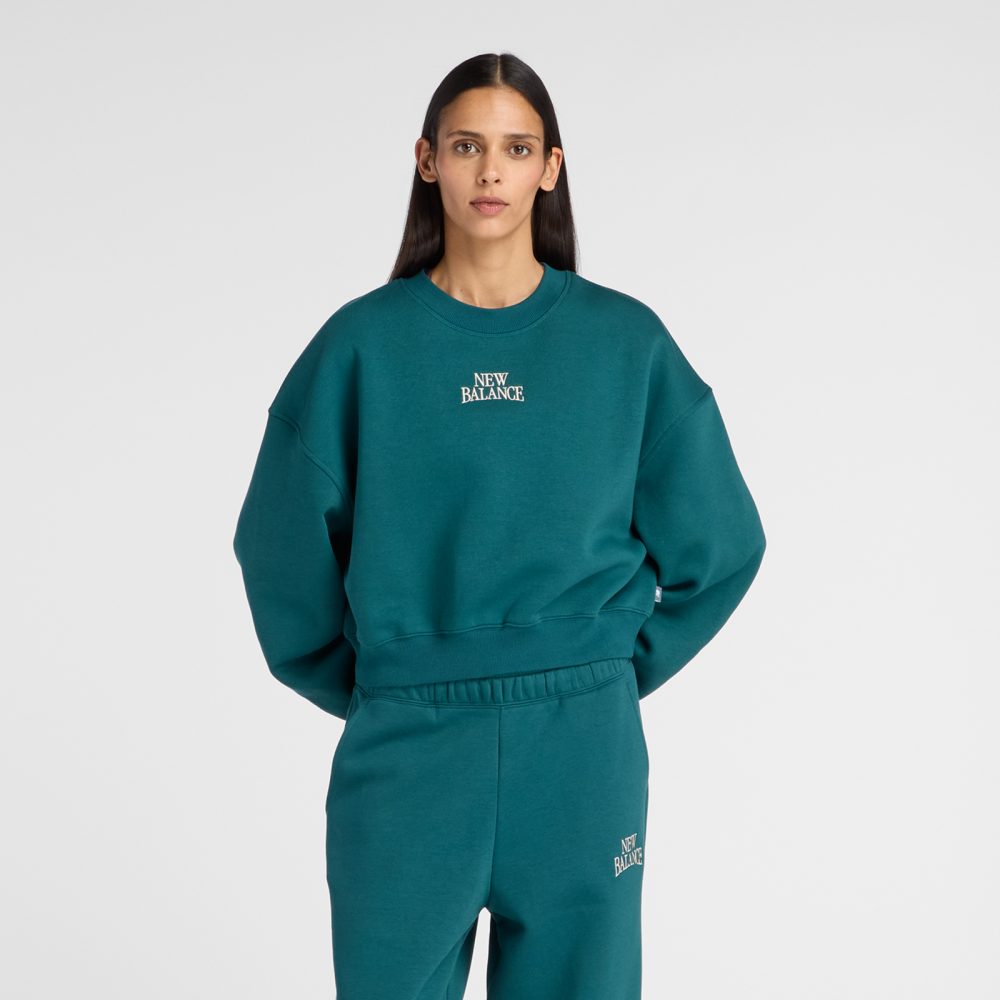 New Balance New Balance W Linear Heritage Fleece Crew Damen, grün, Grösse: S  Damen, grün, Grösse: S