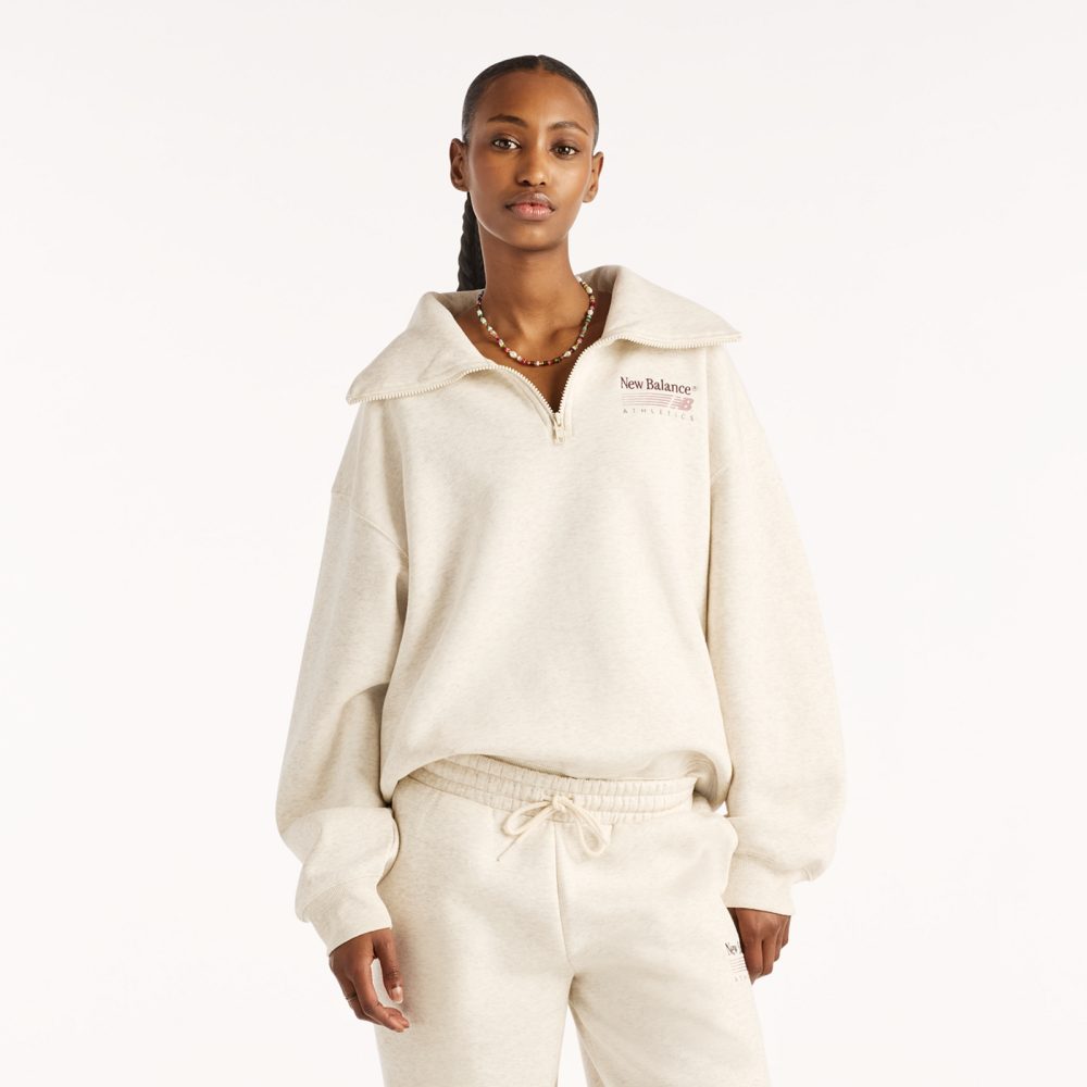 New Balance New Balance W Trackside Fleece Half Zip Damen, weiss, Grösse: S  Damen, weiss, Grösse: S