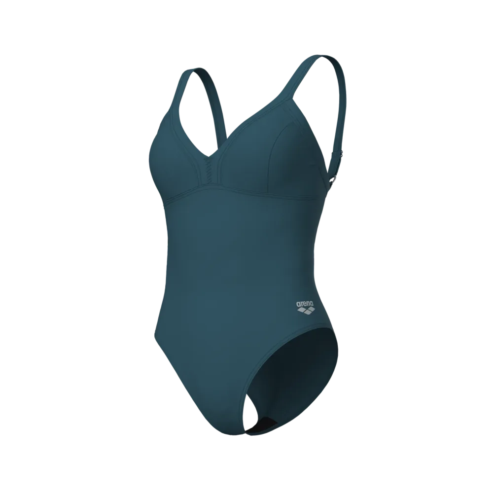 Arena W Arena Swimsuit Lara Soft Curve Back C Cup Figurformender Badeanzug Damen, blau, Grösse: D 38