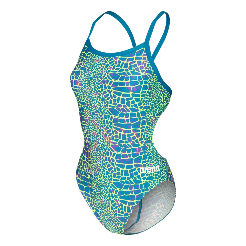 Arena W Arena Snakeskin Swimsuit Challenge Back Badeanzug Damen, blau, Grösse: D 34