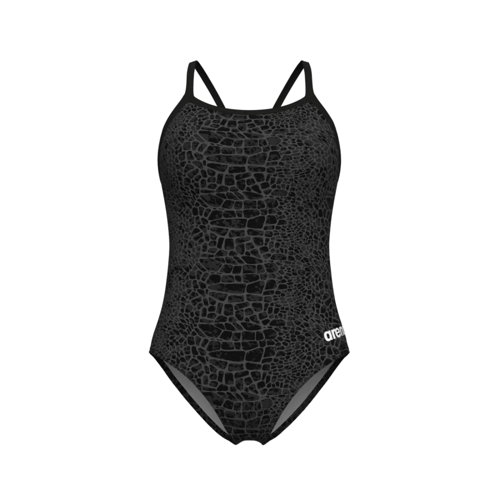 Arena W Arena Snakeskin Swimsuit Lightdrop Back Badeanzug Damen, schwarz, Grösse: D 34