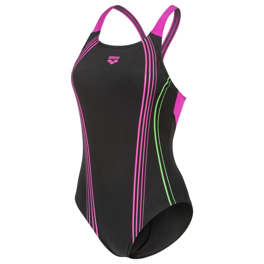 Arena W Arena Clear Lines Swimsuit V Back Lb Badeanzug Damen, schwarz, Grösse: D 34