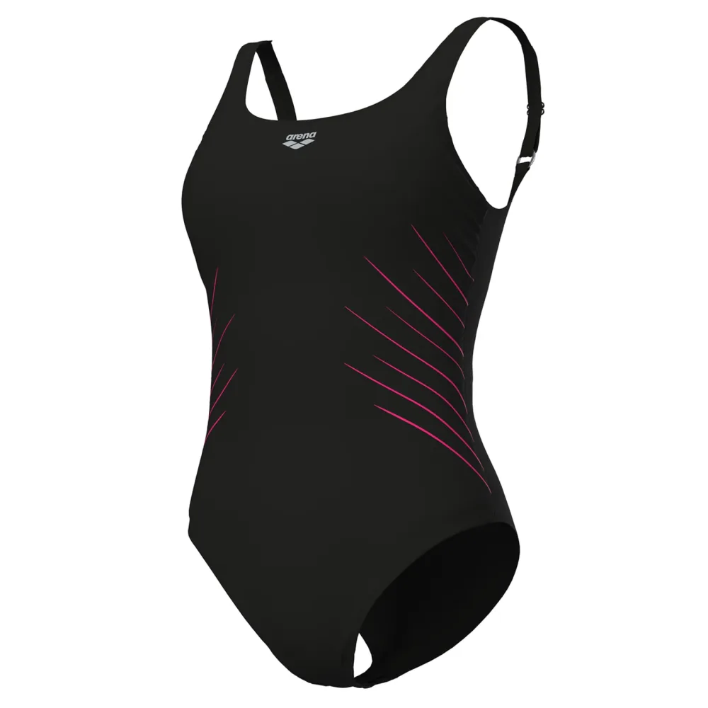 Arena W Arena Isa Swimsuit Squared Back C Cup Figurformender Badeanzug Damen, schwarz, Grösse: D 36