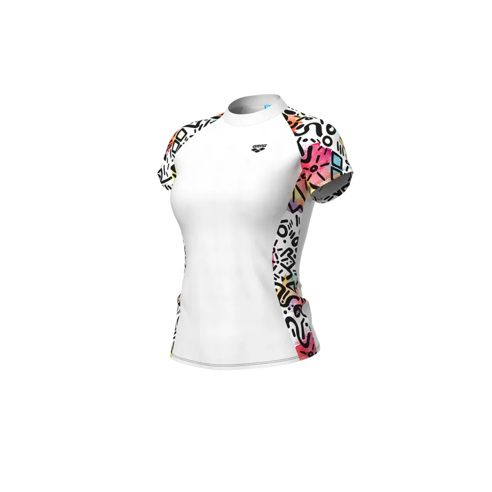 Arena W Arena Swim S/S Rash Vest Allover UV Shirt Damen, weiss, Grösse: XS