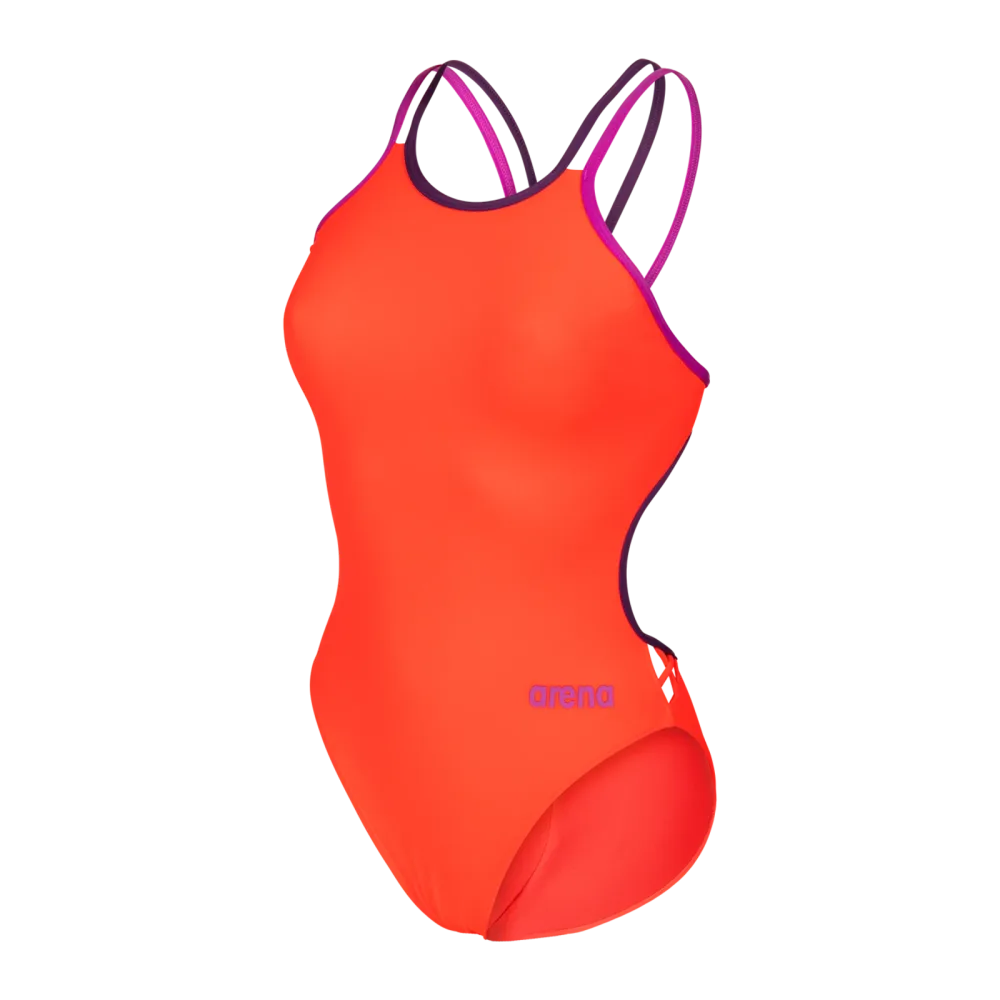 Arena W Arena Solid Swimsuit Double Cross Back Badeanzug Damen, orange, Grösse: D 34