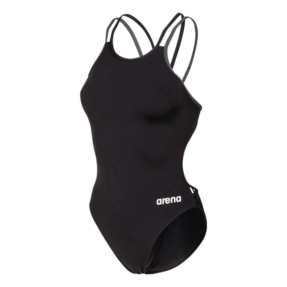 Arena W Arena Solid Swimsuit Double Cross Back Badeanzug Damen, schwarz, Grösse: D 34