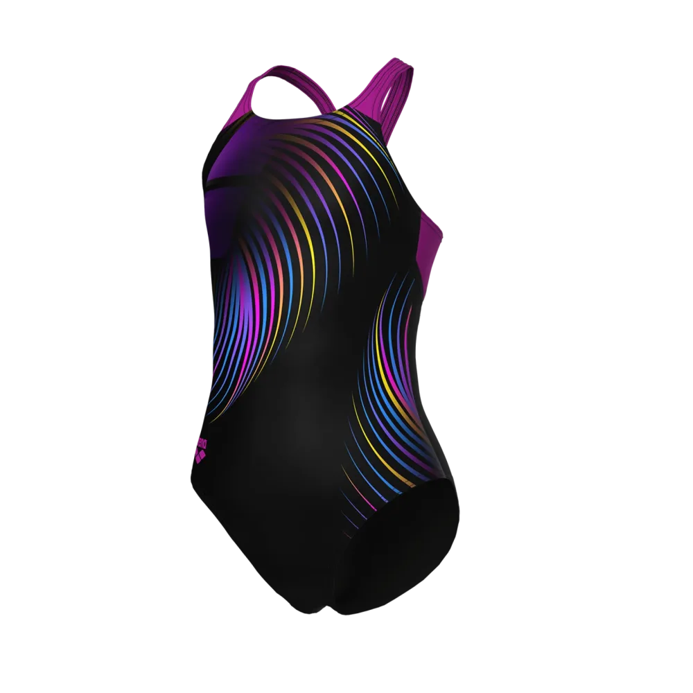 Arena G Arena Pinwheel Swimsuit V Back Badeanzug Mädchen, schwarz, Grösse: 140