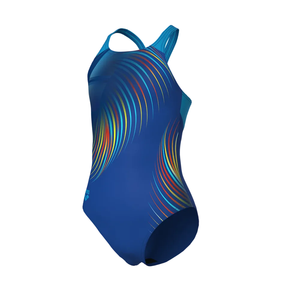 Arena G Arena Pinwheel Swimsuit V Back Badeanzug Mädchen, blau, Grösse: 152