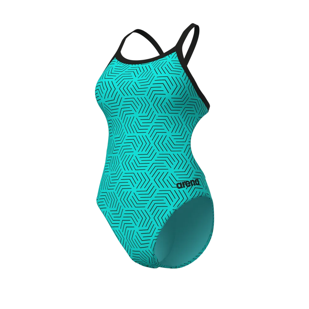 Arena W Arena Allover Swimsuit Challenge Back Damen, blau, Grösse: D 32