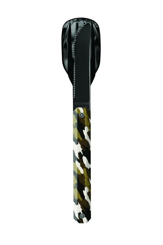 AKINOD - Besteckset 12H34, Hochglanz Schwarz, Camo Grün