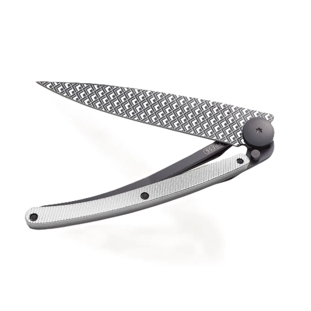 Deejo Klappmesser - Quadratic hellgrau Aluminium 37g
