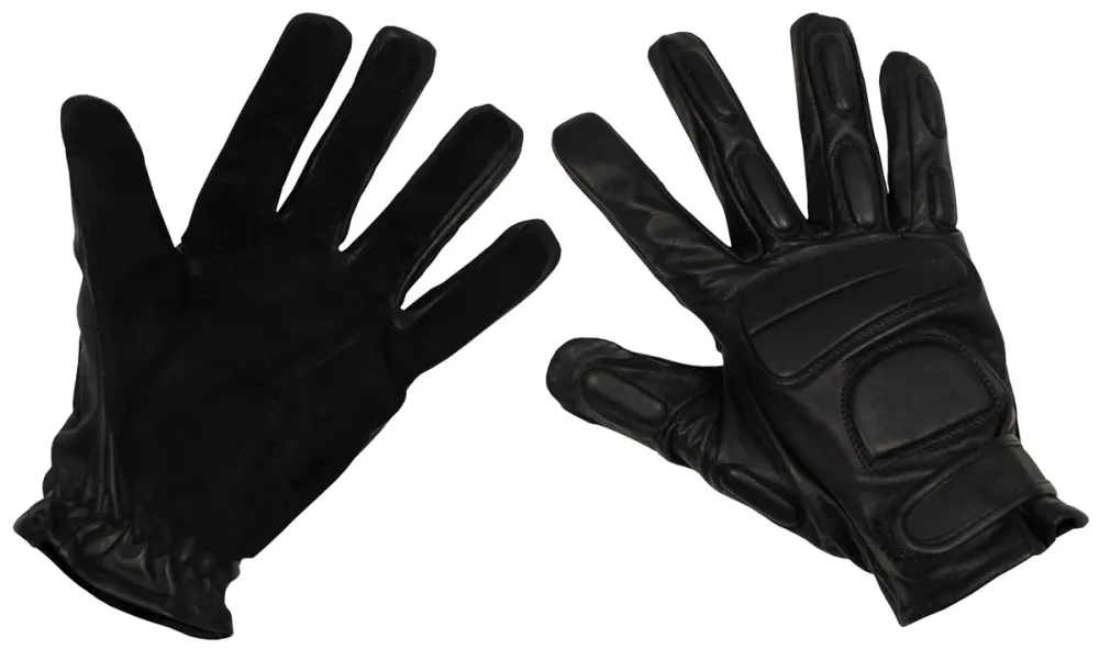 Lederhandschuhe, schwarz, mit Polsterung, Wildlederbesatz