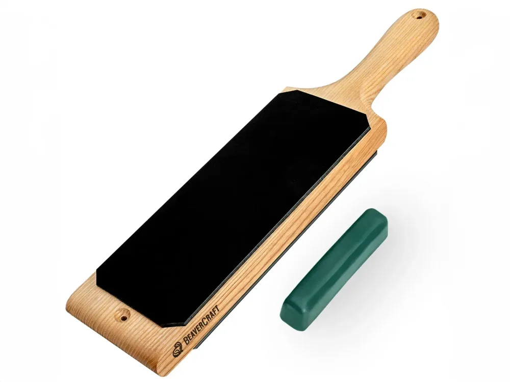 BeaverCraft - LS1P1 Doppelseitiger Leder-Paddelstreichriemen mit Poliermasse