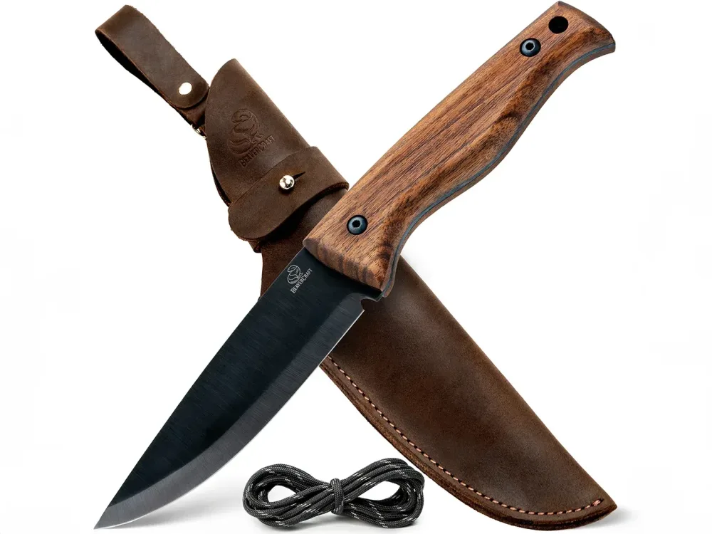 BeaverCraft - BSH3 Bushcraft-Messer mit Lederscheide (Kohlenstoffstahl)