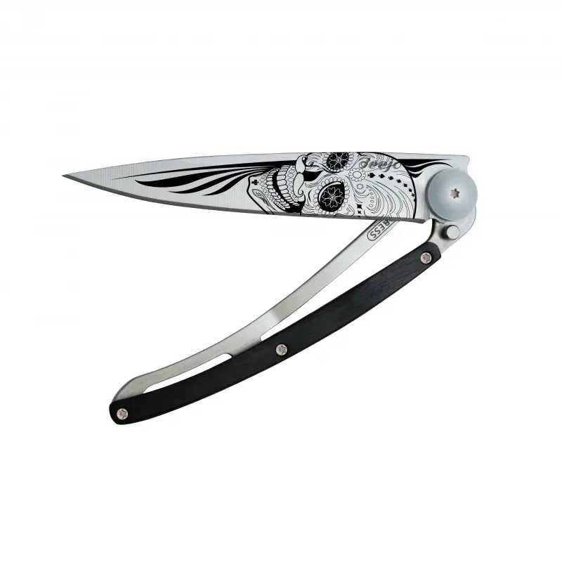 Deejo Klappmesser - Tattoo Totenkopf grau 37g